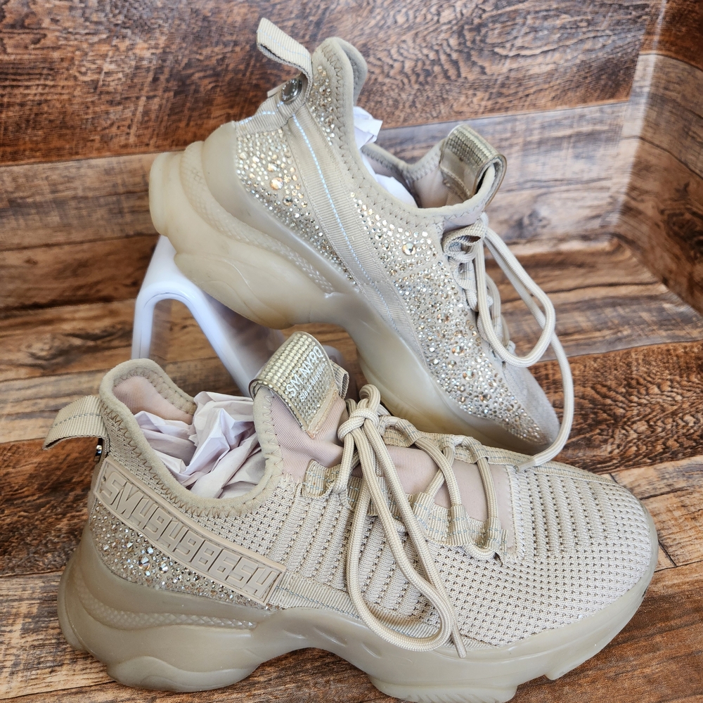 {SOLD} Steve Madden Maxima Beige/Blush Rhinestone Sneakers/Shoes - 8 M